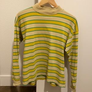 BDG Yellow Striped Mockneck Long Sleeve Shirt (XS)